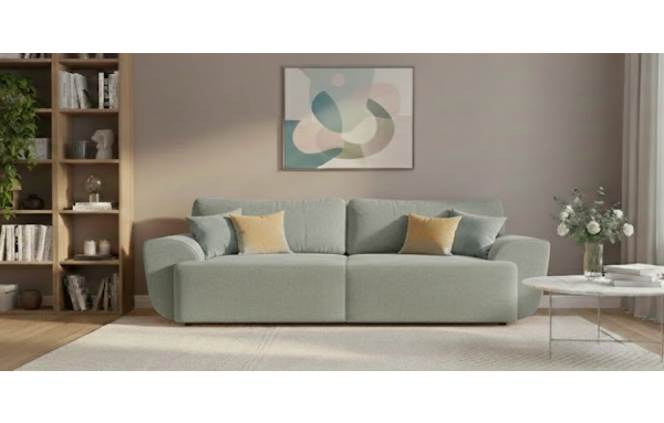 Sofa Cosy błękitna na sprężynach z funkcją spania i pojemnikiem